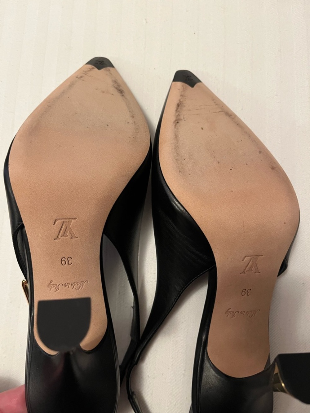 Authentic Louis Vuitton Black Leather Slingback Pumps with Gold Accent - Picture 3 of 6